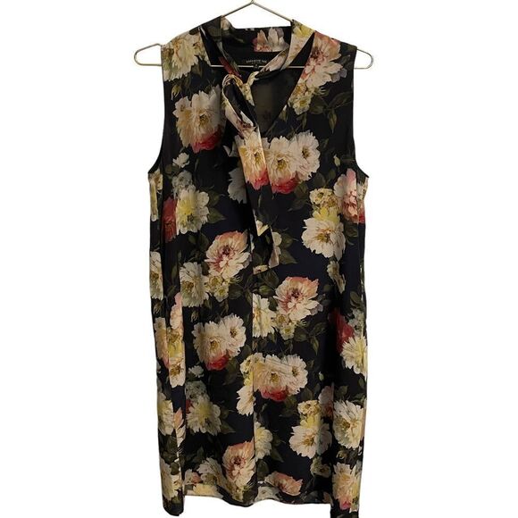 Lafayette 148 Floral Print Sleeveless Tie Neck Silk Dress with Pockets Size MED - Picture 1 of 10